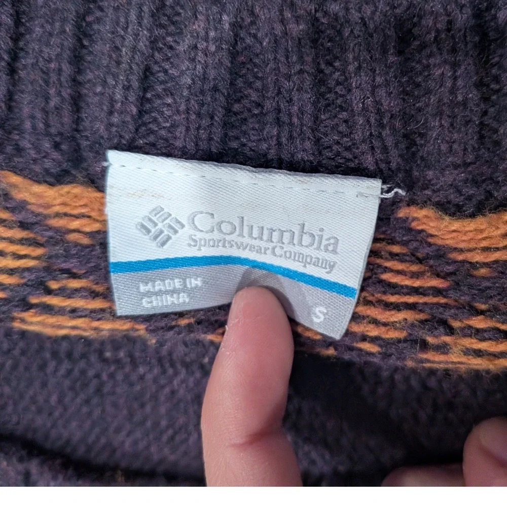 COLUMBIA Fair Isle Wool Blend Nordic Knit Sweater Purple Orange Womens Sz‎ SMALL